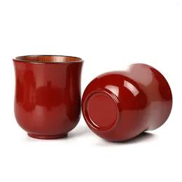 Cups Saucers 2 Pcs Natural Sour Jujube Wood Japanese Style Red Big Belly TeaCups For Drinking Tea Coffee Wine Beer Drinks 8.2x7.5 CM