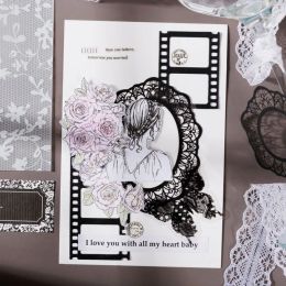 100Sheets PET handbook gift box black night lace Basic Background lace handbook DIY decorative stickers Stationery 125*165mm