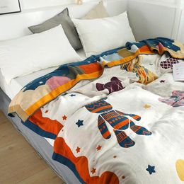 Blankets Junwell Cotton Muslin Sofa Cover Spring Cartoon Blanket Gauze Bed Soft Multifunction Travel Breathable