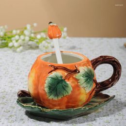Mugs Creative Orange Pumpkin Cup Ceramic Mug With Saucer Spoon Coffee Teacup Set Tea Water Cups Milk Gift