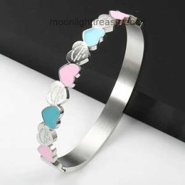 Gold Color Blue and Pink Enamel Forever Love Heart Charm Bangle bracelet for Women Girlfriend Promise Wedding Jewellry Gifts Bangle 8GN9