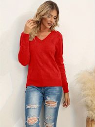 Women's Autumn/Winter fashion 2024 V-neck long-sleeved pullover knitted casual sweater top