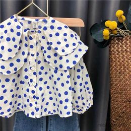 Clothing Sets Spring and Autumn New Girl Clothing Sets Cute Polka Dot Large Polo Neck Shirt Long sleeved T-shirt+Jeans Fashion Kids Outfits