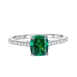 Cluster Rings S925 Silver Ring High Carbon Diamond Emerald Green Elegant White Female