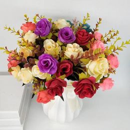 Decorative Flowers 1Pcs Simulation Rose Colorful Artificial Plastic For Wedding Party Scene Layout Home Office Table Decoration