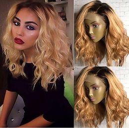 High Quality Cheap Ombre 1B27 Short Bob Curly Wavy Heat Resistant Synthetic Lace Front Wigs for Black Women6005477