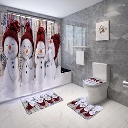 Shower Curtains Cute Little Snowman Bathroom Curtain Set Bath Mats Rugs Holiday Decoration Merry Christmas Toilet Lid Cover