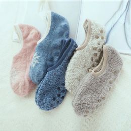 New Women Socks Winter Floor Socks Velvet Indoor Short Non-slip Super Thicken Soft Boat Socks Solid Colour Warm Sock Slippers