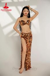 Stage Wear Belly Dance Costume Set For Women Big Sequins Bra Split Long Skirt 2pcs Girl's Oriental Dancing Performance Suit