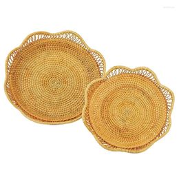 Plates JFBL 2Pcs Fruit And Vegetable Storage Round Wicker Baskets Rattan For Serving Stackable Holder Kitchen Organizing