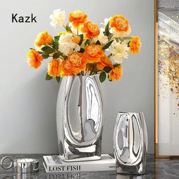 Vases Fashion Silver Ceramic Decor Vase Nordic Simple Desktop Dried Flower Home Living Room Decoration Accessories Art