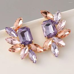 Stud Earrings Retro Fashion Gold Colour Exaggerated Colourful Crystal Flower For Women Big Romantic Jewellery