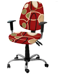 Chair Covers Red Brown Geometric Abstract Lines Elastic Armchair Computer Cover Removable Office Slipcover Split Seat