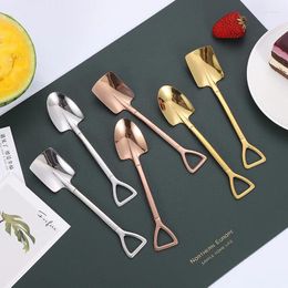 Spoons 1Pc Creative Metal Ice Cream Coffee Spoon Stainless Steel Shovel Shape Shell Tea Gold Afternoon Dessert