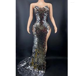 Stage Wear Sparkly Silver Mirror Party Dress Women Gogo Bar Outfit Nightclub Show Singer Dance Costume