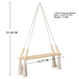 Macrame Wall Hanging Shelf Tassel Wood Decor Woven Wall Hanging Board Shelves for Home Decor Bedroom Living Room Cake Stand