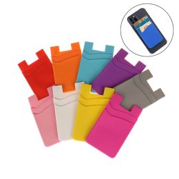 Double-layer Silicone Mobile Phone Back Pocket Card Holder Case Pouch Adhesive Sticker Phone Back Cover ID Card Wallet Pocket