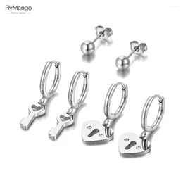 Stud Earrings FlyMango 3Pair/Set Stainless Steel CZ Crystal Key Lock For Women 18K Gold Plated Christmas Gift FE22169