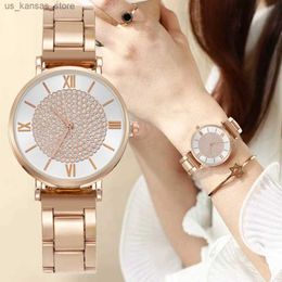 Wristwatches Rose Gold Luxury Fashion Women alloy es Qualities Diamond Ladies Quartz Wristes Stainless Steel Silver Woman Clock240409