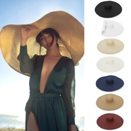 25CM Elegant Women Large Brim Sun Hat Outdoor Travel Hollow Out UV Protection Derby Summer Straw Hat240409
