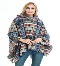 Winter Knit Large Shawls Plaid Charm Tassel Blankets Cape Casual Lady Sweater with Operator Hat Coat Outdoor Warm Blankets4988842