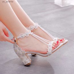 Dress Shoes Crystal Queen Elegant High Heels 7cm Womens Banquet Sandals Platform Toe Wedding White Lace Party Pumps H240409