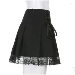 Skirts Gothic Lace Mti-Layers High Waist Tie Up Bandage A-Line Pleated Skirt E-Girl Cute Goth Grunge Vintage Mini Streetwear Drop Deli Dhtc5