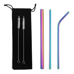 Drinking Straws 6Pcs Reusable Stainless Steel Metal Straw Print Logo Pack Silicone Tips Cover For 6/12mm Party Supplies