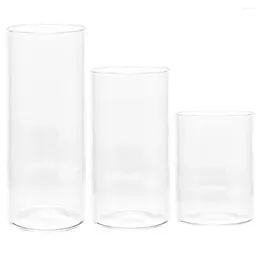 Candle Holders 3Pcs Clear Glass Cylinder Candleholder Chimney Tube Pillar Holder Cup