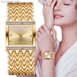 Wristwatches Luxury Golds Ladies Bracelet Hot Fashion Simple Square Diamond Female Quartz es Stainless Steel Women Clock Dress2404096NMF