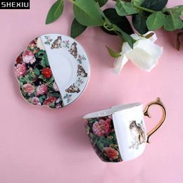 Mugs Tiger And Rose Pattern Ceramic Cups Creative Coffee Cup Saucer Milk Tea Fruit Juice Container Asymmetrical Painted