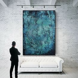 Black And Blue Large Abstract Oil Painting Large Modern Wall Art Hand Painted Abstract Canvas Painting Texture Blue Painting For Home Deocr