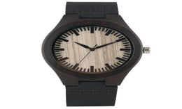 Casual Full Black Bamboo Watch Men039s Sandalwood Wrist Watches Bamboo Analog Quartz Wristwatch Leather Strap Band Bracelet Clo1803674