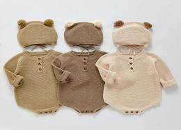 Rompers Born Baby Autumn Knit Jumpsuit For Boy And Girl Cute Hat Sweater Romper Long Sleeve Clothes Outfits1855118