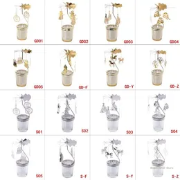 Candle Holders QX2E Starry Cup Rotary Spinning Swivel Tealight Holder Stand Metal Tea Light Christmas Home Decor Gifts