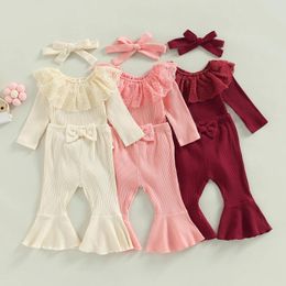 Clothing Sets 0-24M Baby Girl 3Pcs Fall Outfits Long Sleeve Lace Collar Romper Bow Flare Pants Headband Set