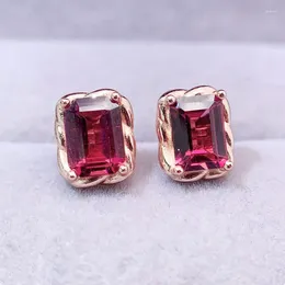 Stud Earrings Per Jewellery Natural Real Red Garnet Earring Rectangle Style 1.2ct 2pcs Gemstone 925 Sterling Silver Fine L243114