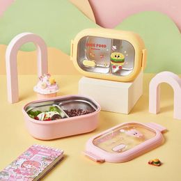 Dinnerware Bento Lunch Box With Spoon&Thermal Bag Water Heatable 304 Stainless Steel Storage Container For Kids Students