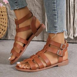 Sandals WoMen's Pu Leather Men Trendy Summer Roman Shoes Mens Casual Comfortable Soft Beach Footwear Flats