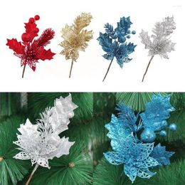 Decorative Flowers PVC Artificial Pine Branches Durable Craft Hollow Out Simulated Christmas Leaves Glitter Simulation Root