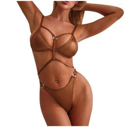 Women's Swimwear Fashion Women Sexy Bikini Metal Ring Strip Solid Swimsuit Two-Piece Swimsuits 2024 Woman