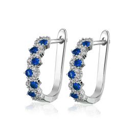 Huitan Bright Blue/Green Zirconia Hoop Earrings Female Chic Accessories for Daily Life Silver Colour Jewellery for Engagement Party