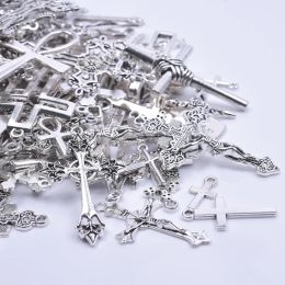 10/20/30pcs/Lot Metal Silver Colour Cross Charms For Jewellery Making Supplies Christ Accessories Handmade Women/Men Pendant Charm