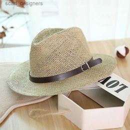 Wide Brim Hats Bucket Hats GEMVIE 2022 New Fashion Spring Summer Straw Paper Fedora Hat Sun Visor Breathable Panama Hat Jazz Cap With Buckle Leather Band Y240409