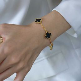 van bracelet High Edition 18K Gold Clover Bracelet with Five Flowers Light Luxury Black Layered Au750 Bracelet Classic Temperament High Beauty Gift