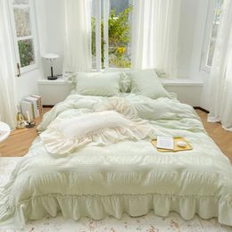Bedding Sets Light Green Seersucker Set Bed Sheet And Pillowcases Quality Quilt Cover Summer For Girls