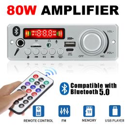 Bluetooth 5.0 DIY MP3 Decoder Board 80W Amplifier 6.5mm Microphone Handsfree DC 12V 40W Car FM Radio TF USB Record Call