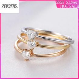 Cluster Rings Simple Hearts Love Shape Simulation Diamond Women's Zircon Ring Rose Gold White