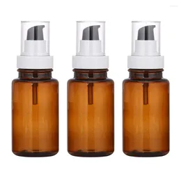 Storage Bottles 3Pcs Empty Refillable Glass Lotion Pump Bottle Shower Essential Oil Shampoo Sample Press Jar Pot Makeup Dispenser