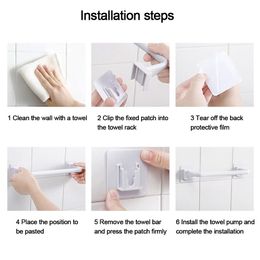 Self Adhesive Plastic Towel Rod 24.5/34cm Wall Mount Bathroom Kitchen Storage Shelf Shoe Rack Hanger Holder Household Gadget